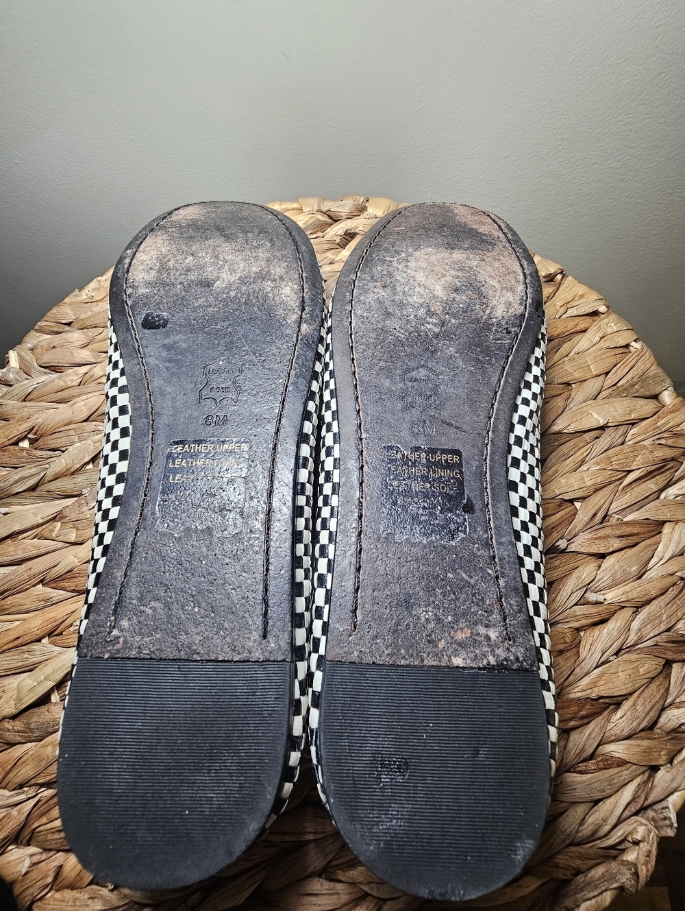 Tory Burch Woven Leather Ballet Flats 8M Black White Checkered Tassel - Picture 10 of 11